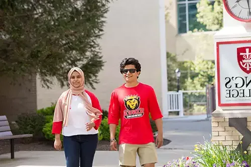 International students walking outdoors.
